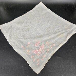Vintage Embroidered Butterfly Handkerchief Womens One Size Floral Hanky 90s